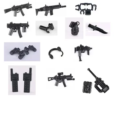 10 Teile/lose Militär Gewehr Maschine Maschinenpistole SMG MOC Modell Bausteine Spielzeug Kinder SWAT Armee Waffe Militarys Locking Image