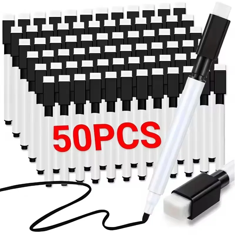 5–50 Stück schwarze Markierungsstifte, magnetisches Whiteboard, trocken abwischbare Stifte, eingebaute Kappe mit Radiergummi-Kappe, Büro, Schule, Schreibwaren, Schreibwerkzeuge Image