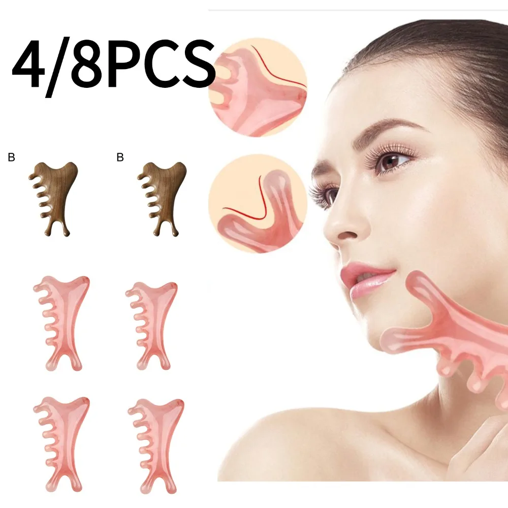 4/8PC Meridian Massage Kamm 4in1Face Lifting Schaben Werkzeug Multifunktionale Fünf Zahn Akupunktur Therapie Anti-statische kämme Image