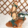 Damensandalen im Böhmen-Stil, Sommersandalen für Damen, weicher Boden, High Heels, Schuhe, Damen, Keilabsatz, grüne Schuhe, Größe 43