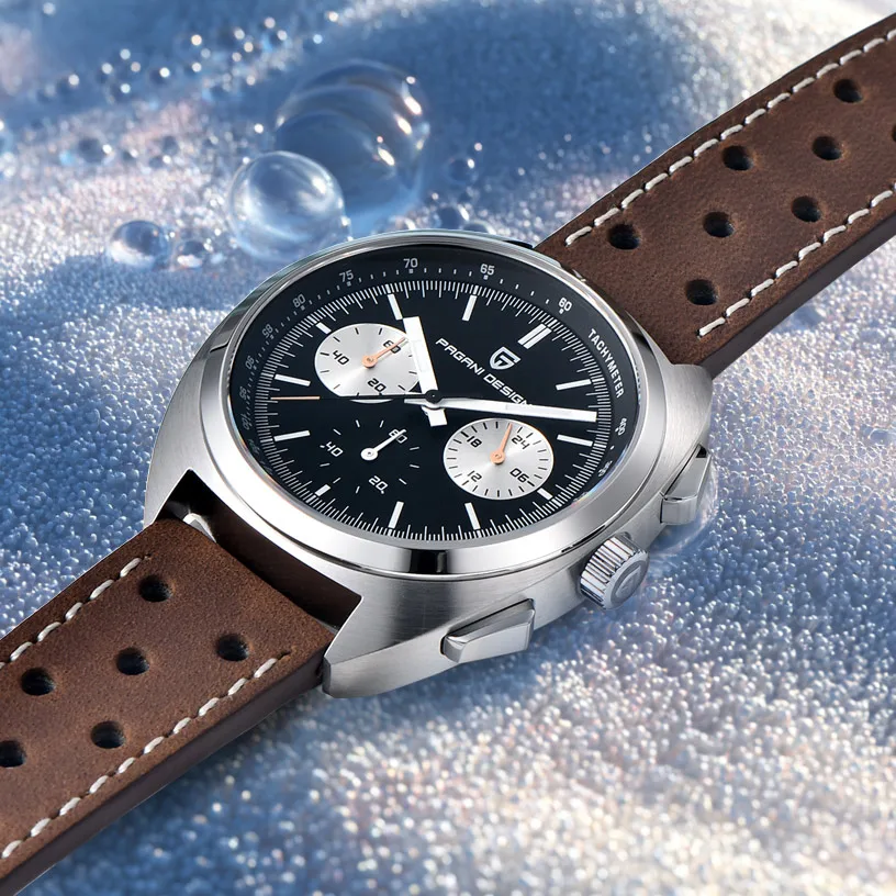 PAGANI DESIGN 2025, neue TurtleBack-Quarz-Chronographenuhr für Herren, modische Retro-Herrenuhr, leuchtende Sport-Armbanduhr aus Leder Image