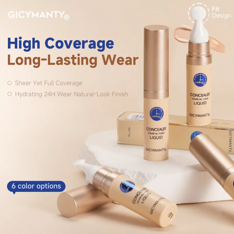 GICYMANTY Langanhaltender Concealer mit vollständiger Abdeckung, flüssig, leicht, wasserfest und knitterfrei, für makellose Haut, ideal für Da Image