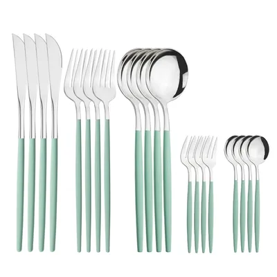 20-teiliges Servies Mint Green Silver Stainless Steel Set Messen Fork Lepels Bestek Kitchen Home Servies Bestek Set Groothandel