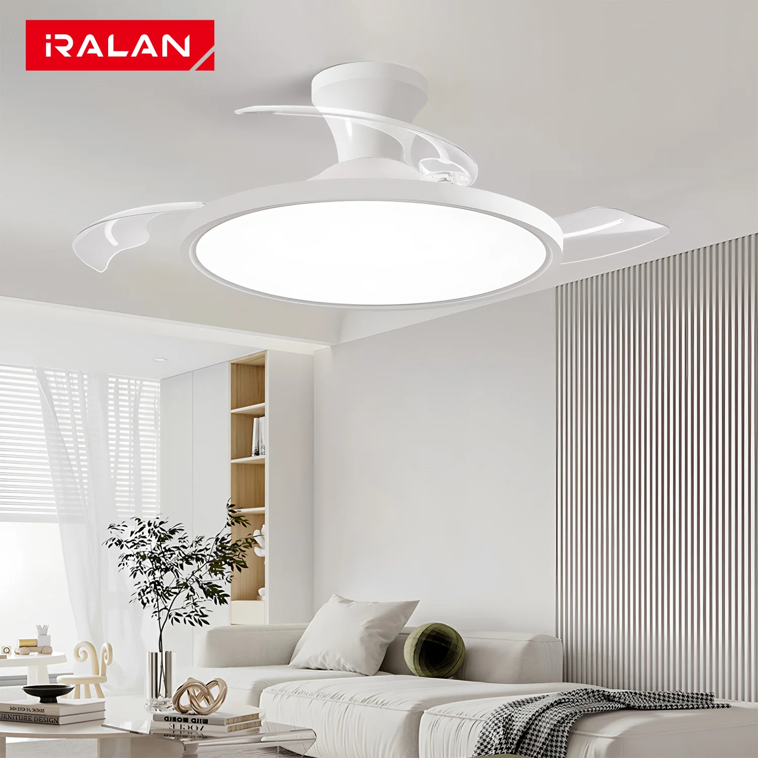 IRALAN Deckenventilator-Licht, Fernbedienung, 6 Windgeschwindigkeiten, Heimdekoration, unsichtbare Flügel, einziehbare intelligente, leise LED-Deckenventilator-Licht