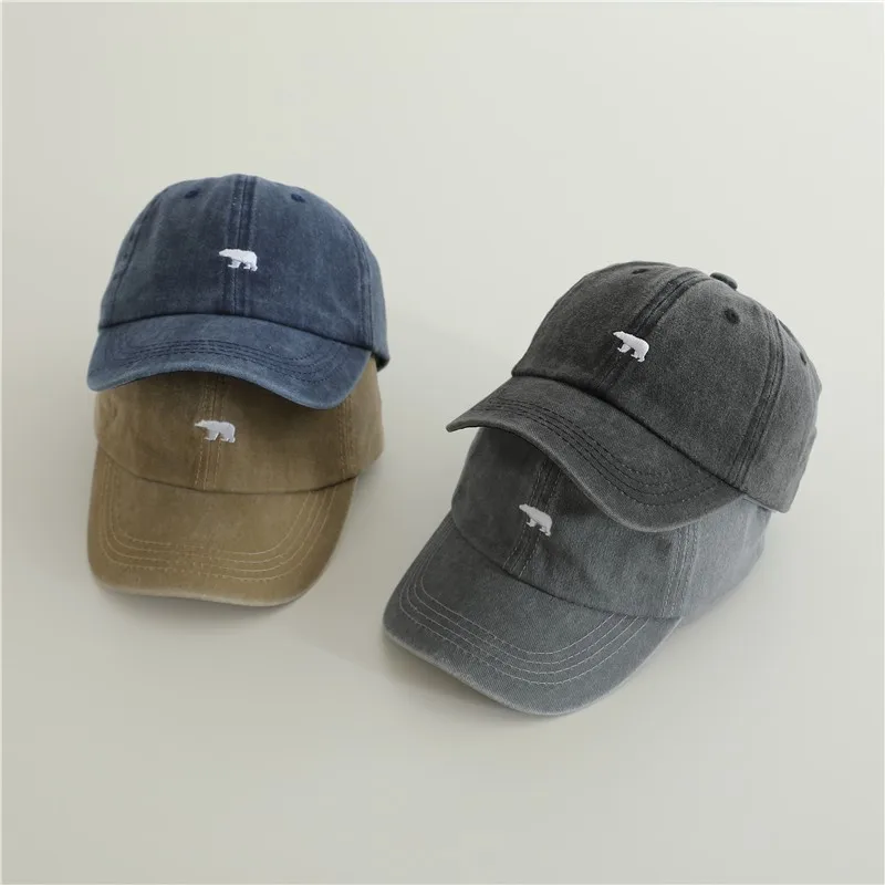 Neue Baby Stickerei Bär Denim Baseball Hüte Im Freien Junge Mädchen Sonnencreme Hut Retro Kinder Schirmmütze Baumwolle Kinder Casual Caps Image