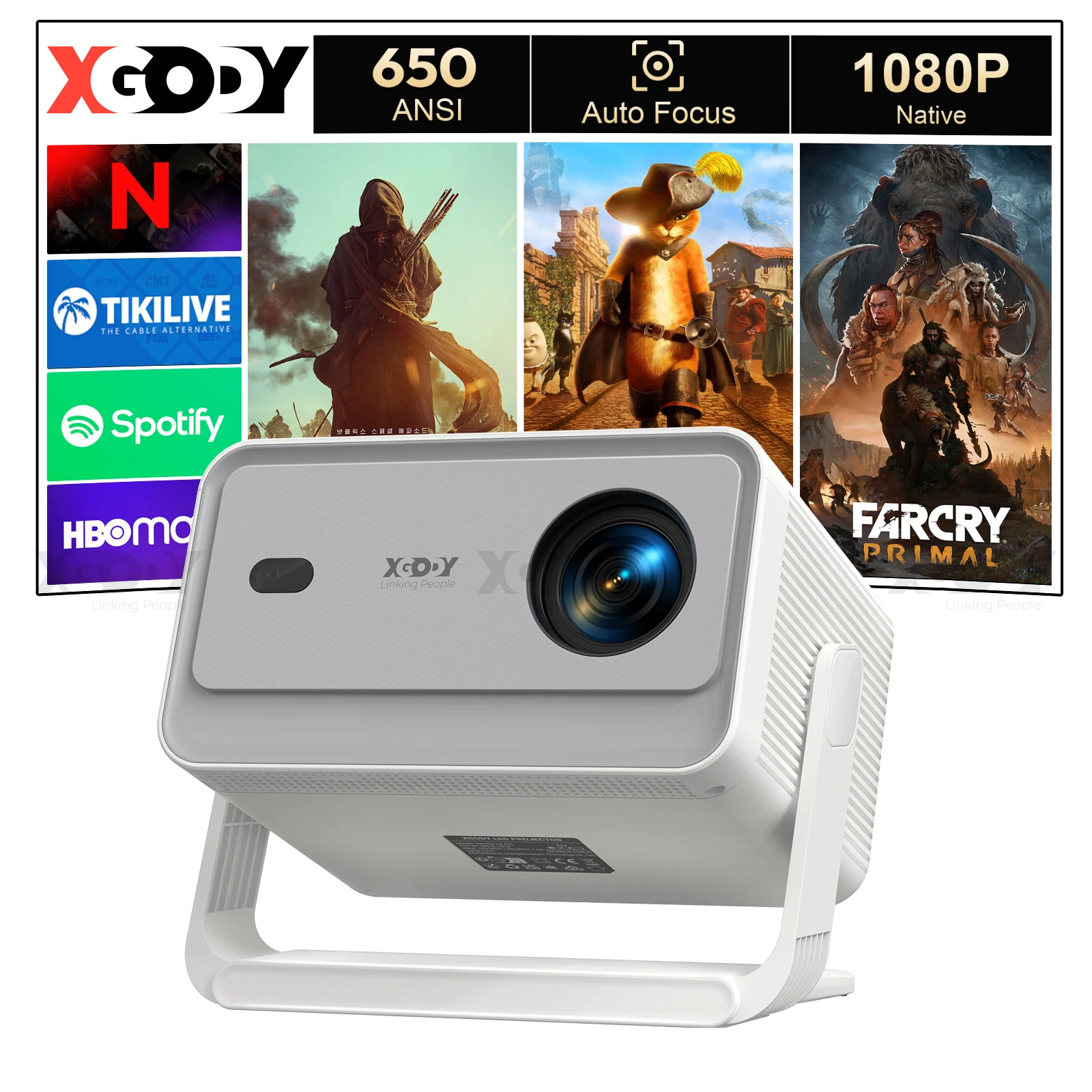 XGODY A6 PRO 650ANSI Autofokus Native 1080P 4K Smart Projektor 650 ANSI Android Beamer WiFi6 Air Mouse Bluetooth Home Therater Image