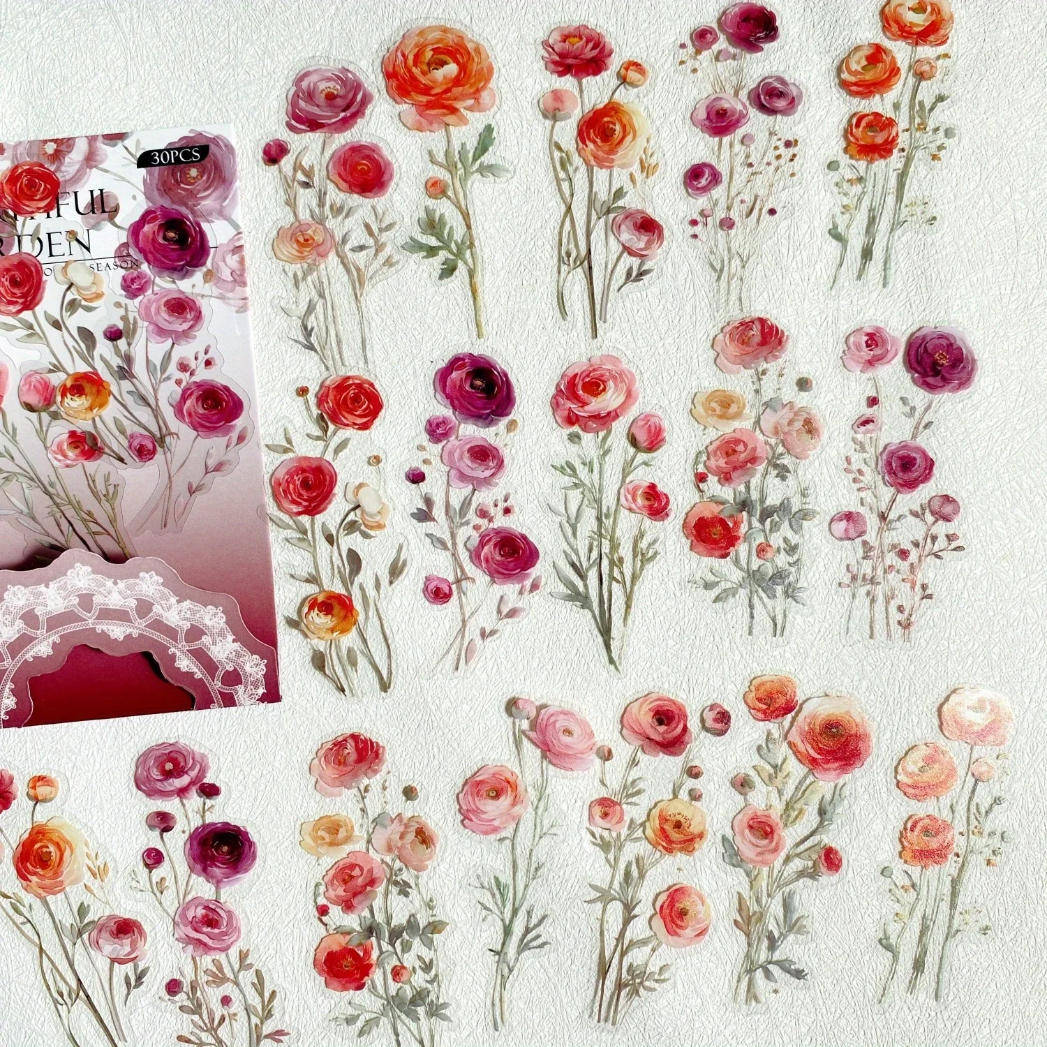 Journamm 30 Stück Blumen-PET-Aufkleber, transparent, Kreativität, selbstklebend, DIY-Aufkleber, handgefertigt, dekorativ, Junk Journal, Collage-Aufkleber Image