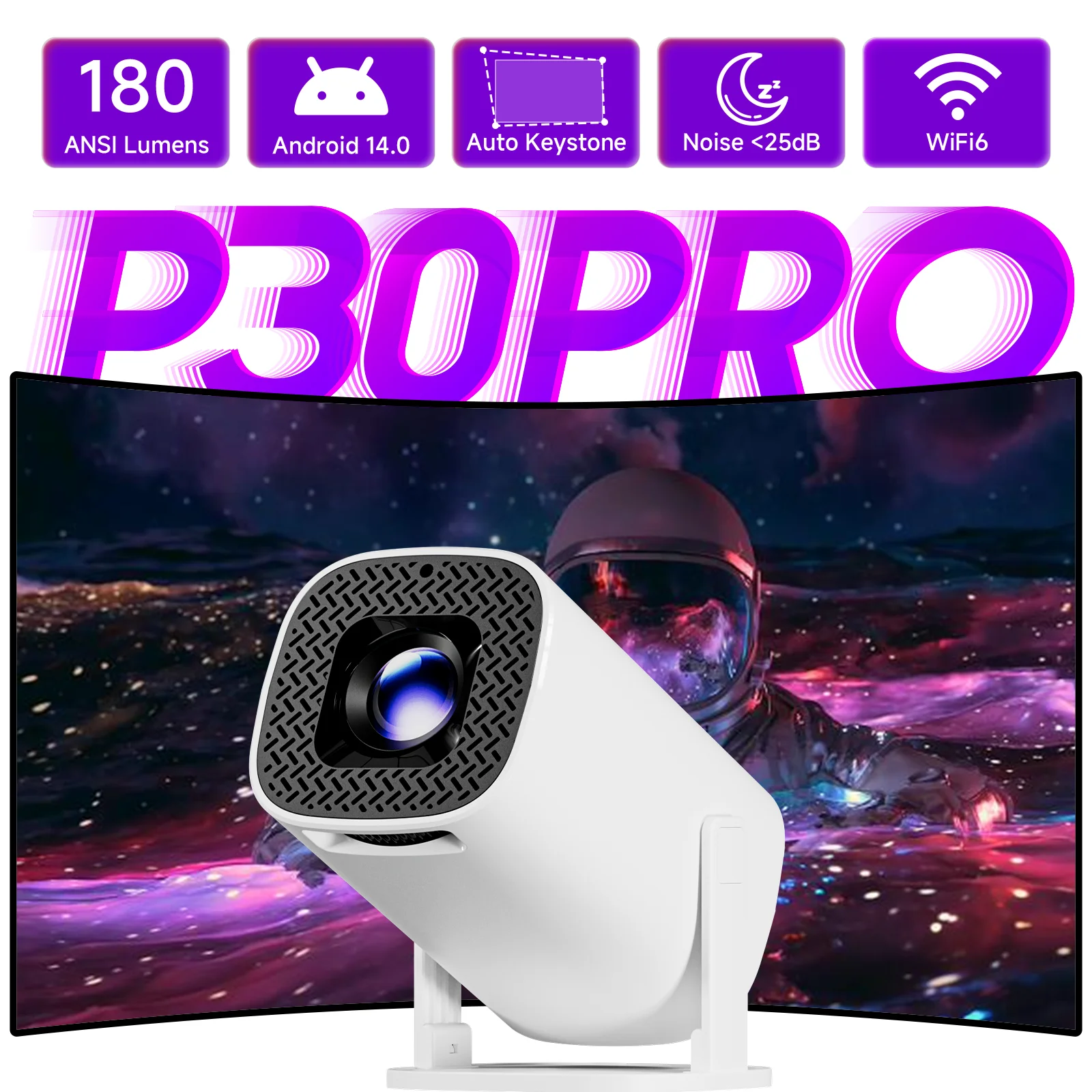 TOPSION NEUER P30PRO Android 14 Smart Mini-Projektor 4K HD Video WiFi 6 BT5.0 Native 720p Heimkino Outdoor Tragbarer Projektor Image
