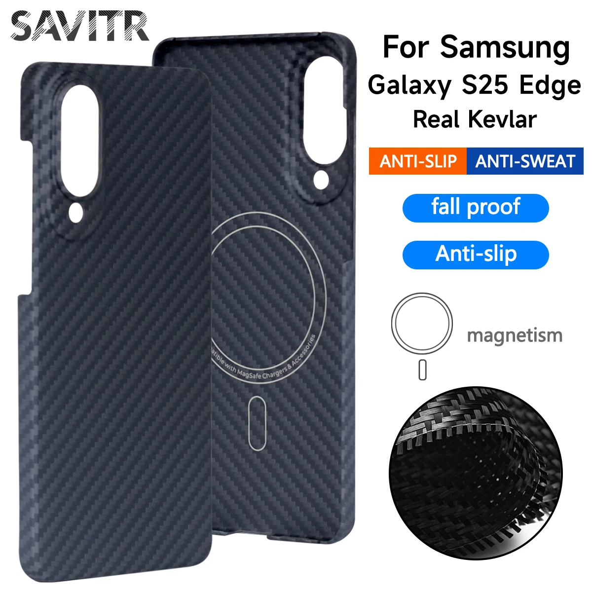Kevlar per Samsung Galaxy S25 Edge Custodia magnetica in fibra aramidica Custodia in vera fibra di carbonio per Samsung Galaxy S25 Edge Custodia di lusso