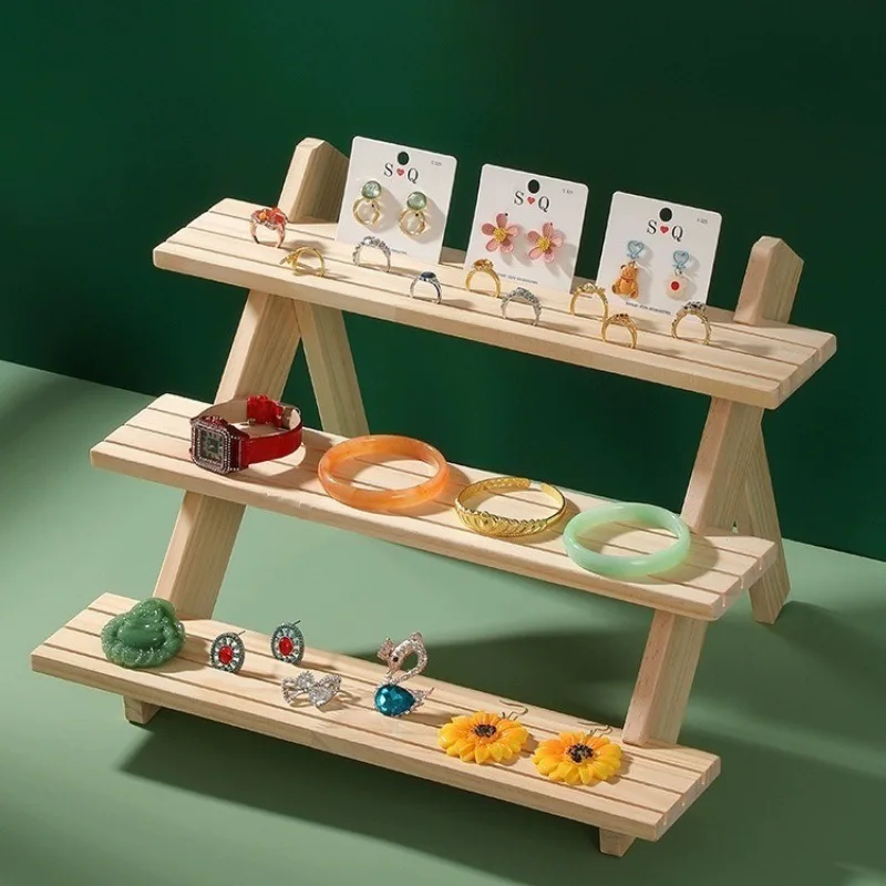 Mehrschichtiges Schmuckständer aus massivem Holz, Aufbewahrungsregal für kreative Gegenstände, abnehmbares Aufbewahrungsregal Image