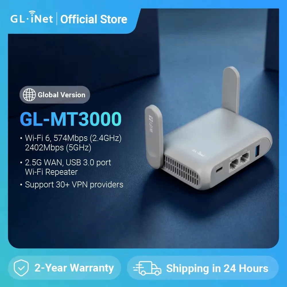 GL.iNet GL-MT3000 (Beryl AX) Wi-Fi 6 Wireless Travel Gigabit Router, Connect Public & Hotel Wi-Fi, Captive Portal, Cybersicherheit Image