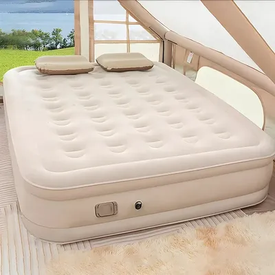 Outdoor Bed Flocked Surface & Built in Pump Blow Up Guest Air Beds Inflatable Mattress for Home Portable Camping Double Perso