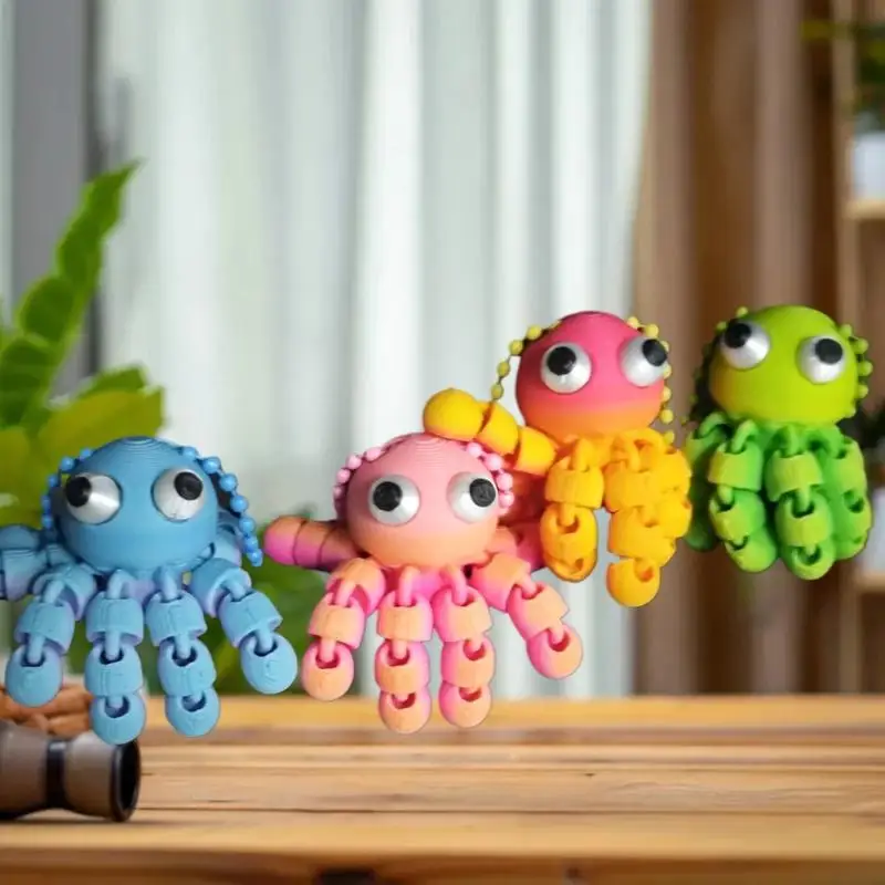 Bezaubernder Oktopus-Schlüsselanhänger mit kleinem Anhänger und mehreren Gelenken, 3D-gedruckt Image