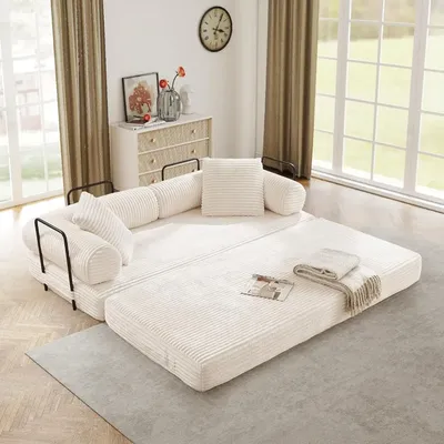 Modular Couch Bed, Convertible Folding Plush Corduroy Comfy Floor Memory Foam Compression Loveseat Sleeper Sofa Couch, King Size