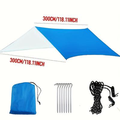 1pc Outdoor Multi-Functional Square Canopy - UV Protection Beach Shade with Lightweight Silvery Coated Fabric 122 lbs Tensile Strength Green Blue Camouflage Design for Camping Picnics Backyard