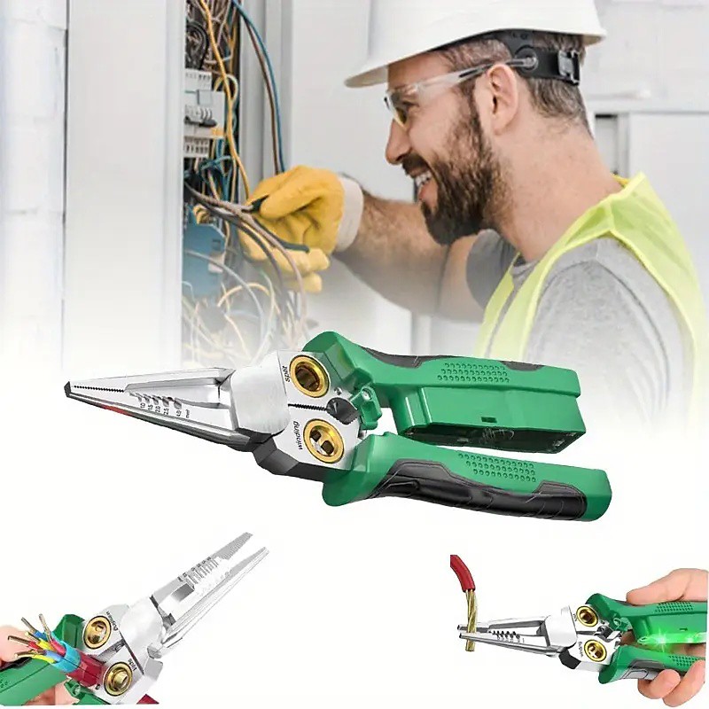 8-in-1 Electric Wire Stripping Tool with Voltage Tester - Multi-Function Pliers Cutting Shears Durable Crimping Tool for Home Repair