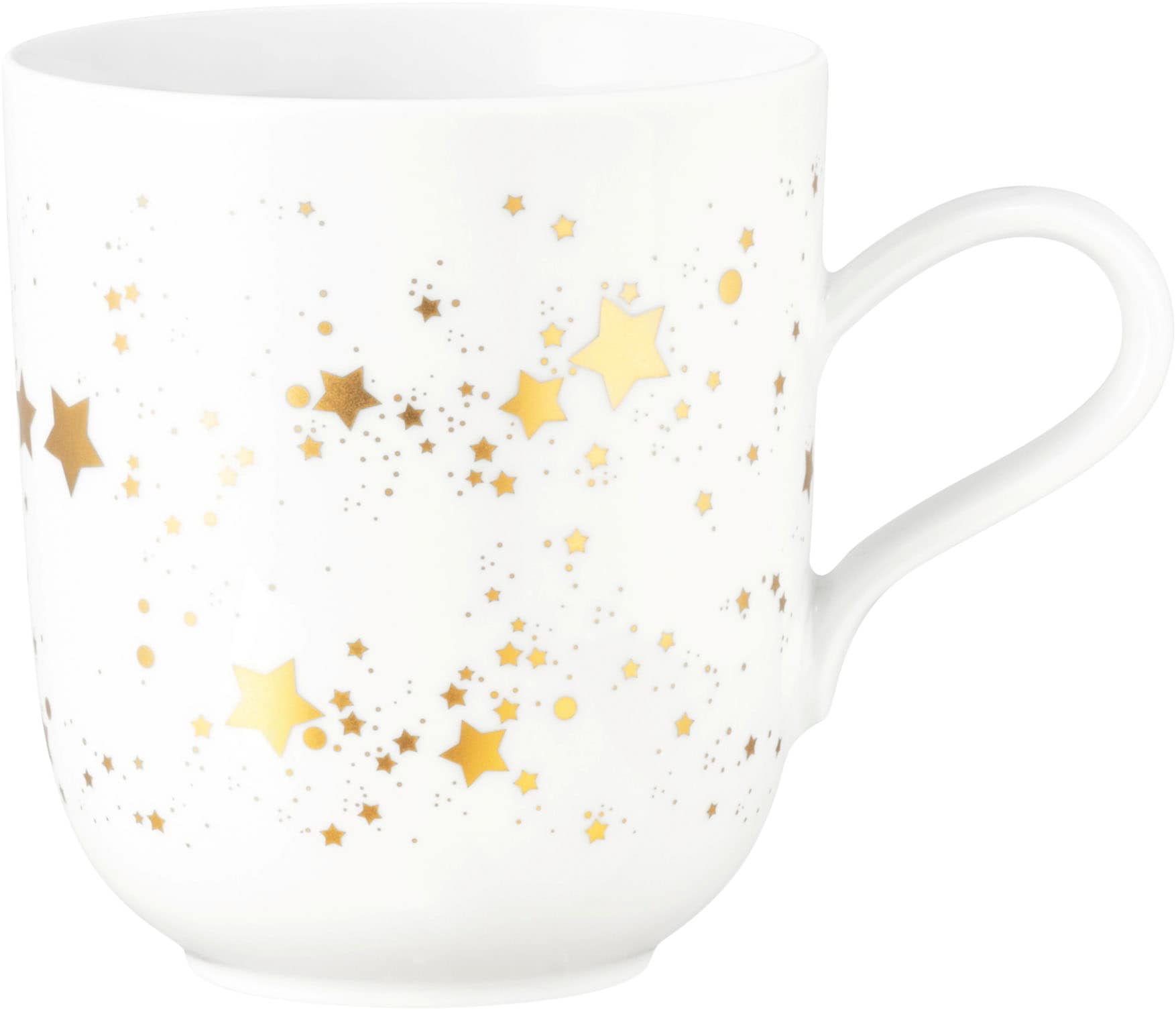Becher SELTMANN WEIDEN "Liberty - Golden Stars", gold (weiß, goldfarben), B:8,6 H:10cm Ø:8,6cm, Porzellan, Trinkgefäße, Becher, Becher mit Henkel 0,40 l