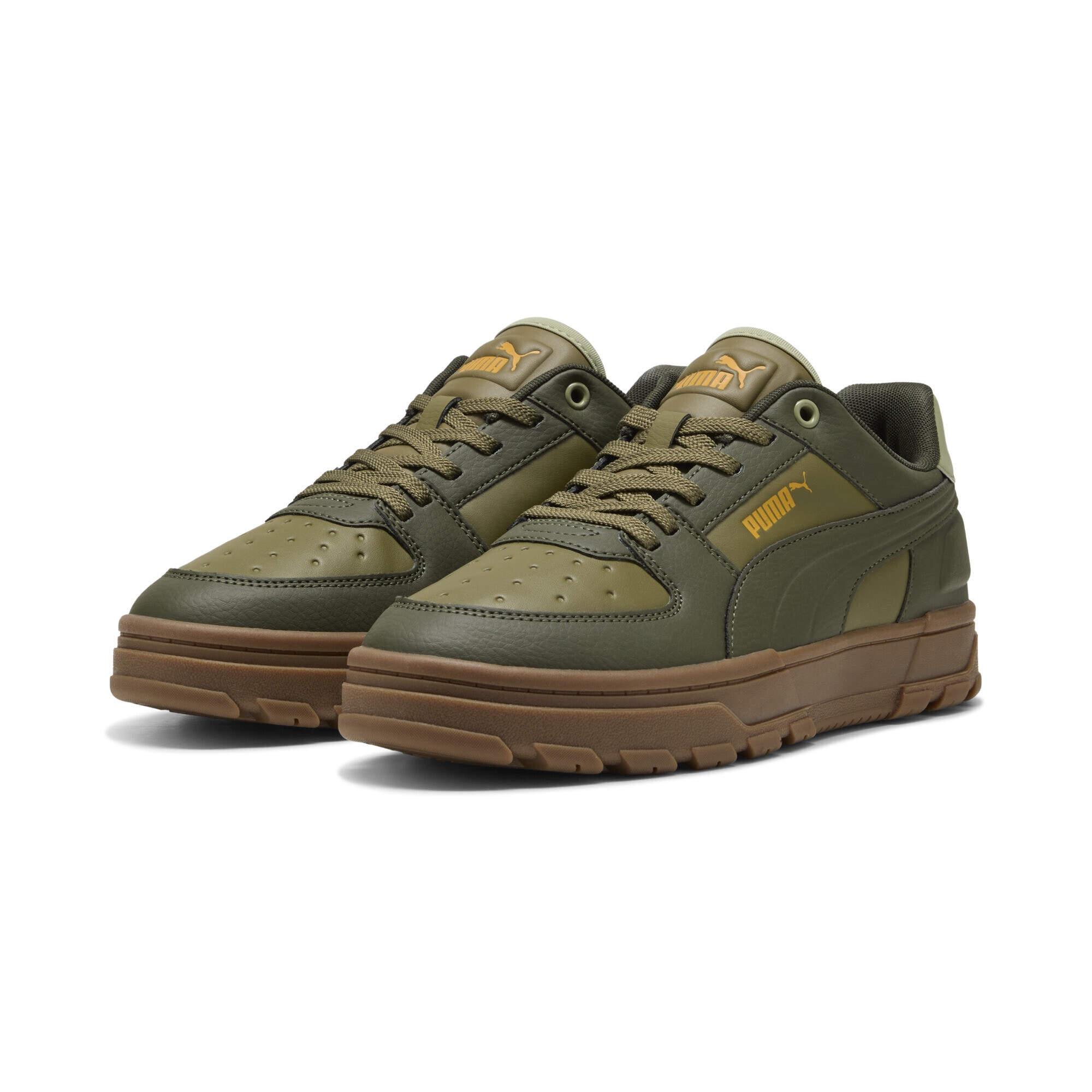 Sneaker PUMA "Caven 2.0 Abrupt Sneakers Erwachsene", Damen, Gr. 42.5, grün (olive schwarz gum grün beige), Obermaterial: Synthetik, Textil; Futter: Textil; Innensohle: Textil; Laufsohle: Gummi, Schuhe Sneaker