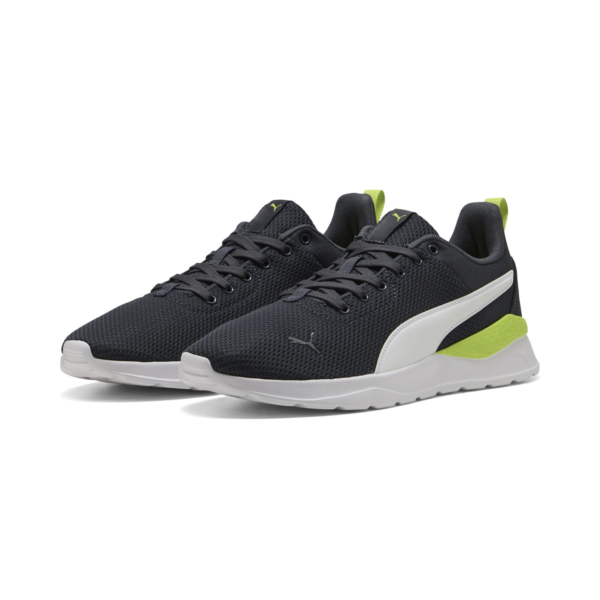 Sneaker PUMA "Anzarun Lite Sneakers Erwachsene", Herren, Gr. 47, strong gray weiß lime smash grün, Obermaterial: Synthetik, Textil; Futter: Textil; Innensohle: Textil; Laufsohle: Synthetik, Gummi, Schuhe Sneaker