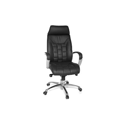 KADIMA DESIGN Bürostuhl Echtleder schwarz bis 120kg Schreibtischstuhl Wippfunktion Chefsessel Armlehnen Drehstuhl Image