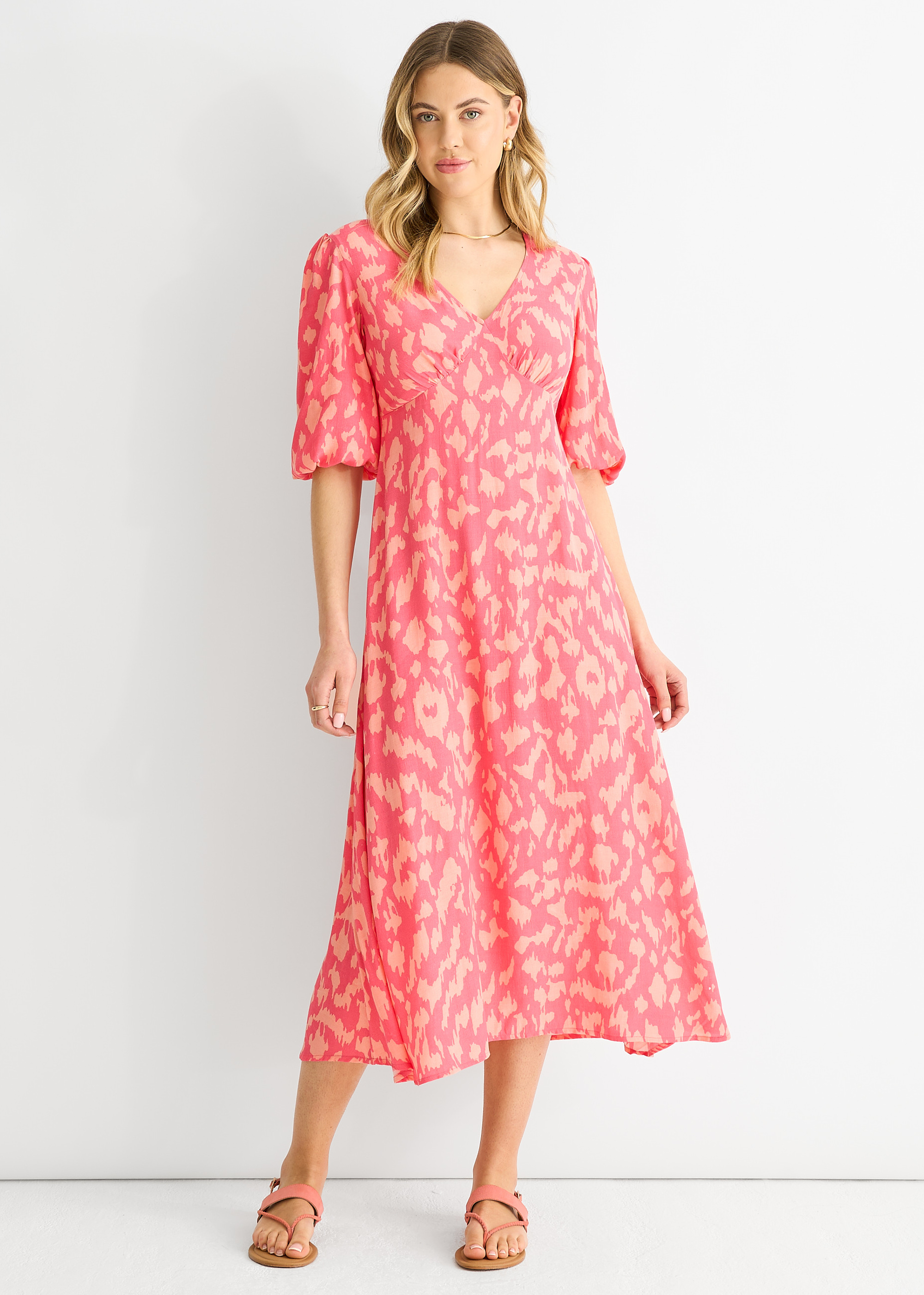 Rosa Viskose-Midikleid mit Tiermuster Image