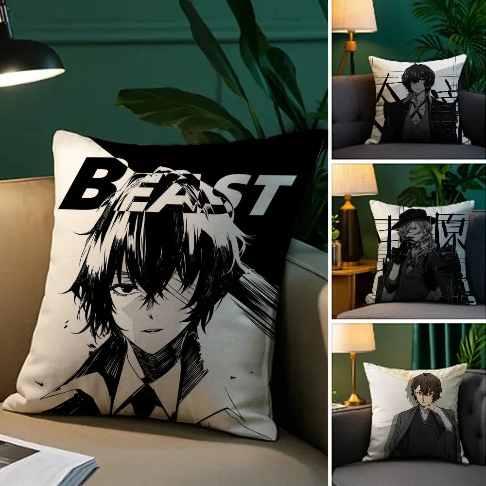 MINISO B-Bungo Stray Dogs Anime Plüsch weicher doppelseitiger Druck Kissenbezug Kissenbezug Sofa Wohnzimmer Dekor Geschenk Quadratisch Image