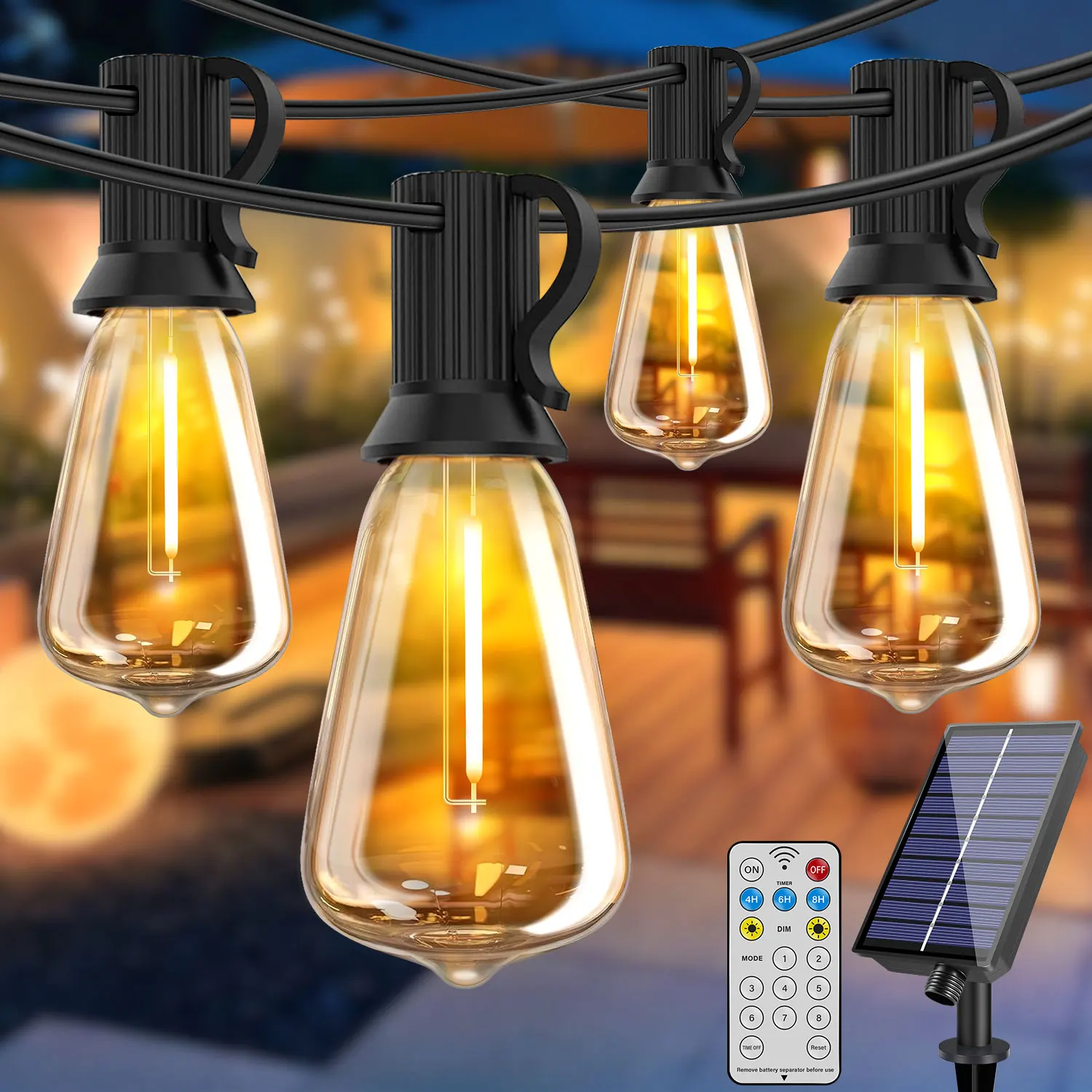 Bruchsichere ST38 Solar-Lichterkette für Außenbereich 30m 18M 10M 7,6M Kunststoff Wasserdicht Mit Fernbedienung Solar-Beleuchtung für Außen Party-Dekoration