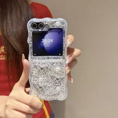 Bow Tie Suitable For Samsung Zflip6 Phone Case Folding Screen Zflip5 Protective Case 3D Drip Glue Zflip4 3 Anti Drop