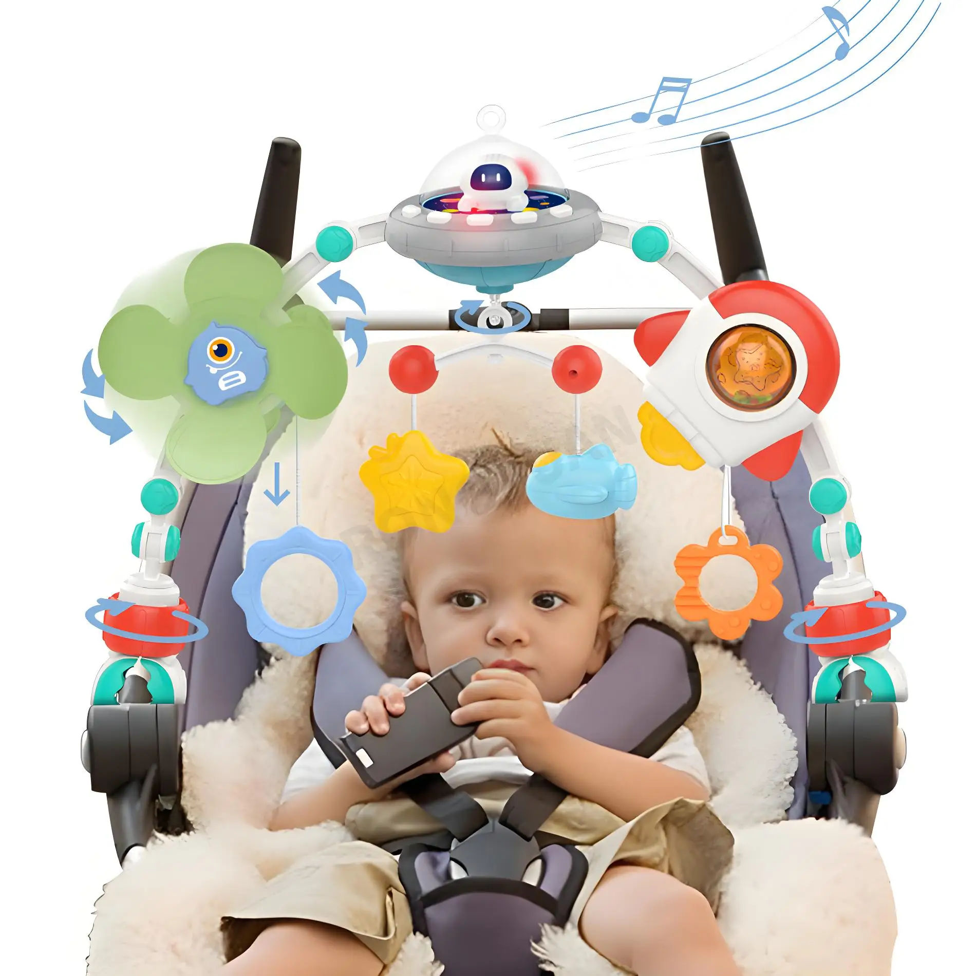 Baby Kinderwagen Bogen Spielzeug Krippe Musik Rotierende Hüpfer Spielzeug Feinmotorik Sensorische Entwicklung Bogen Auto Sitz Spielzeug für Kleinkind Image
