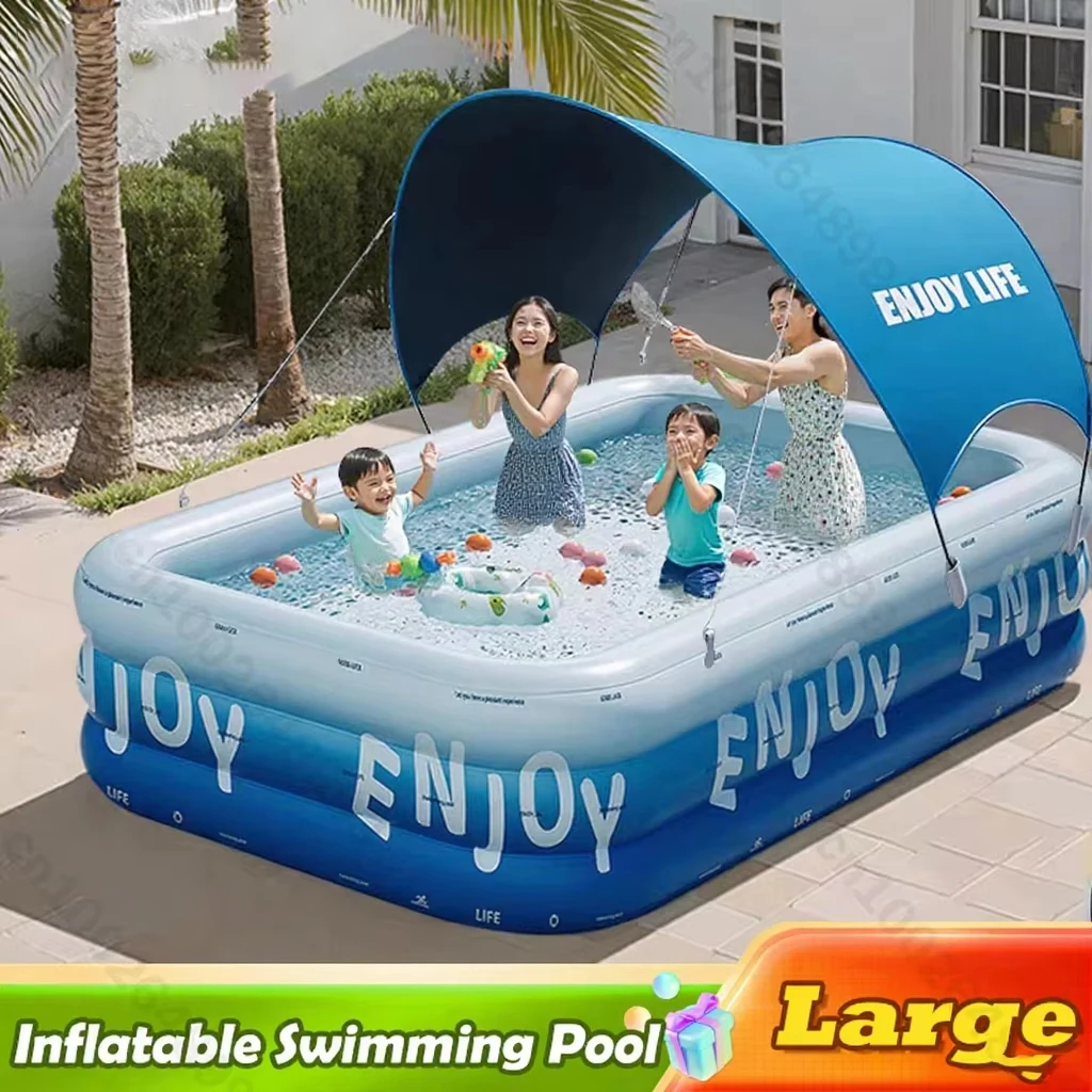 Aufblasbares Schwimmbad, große Familienpools mit Schuppen, 1,8–3 m, PVC, rechteckig, Kinder-Schwimmbad, Party im Freien, Kinderbadewanne