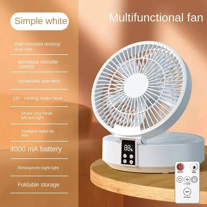 Neuer 3-in-1 tragbarer Ventilator 90 ° Klappbare Wandventilatoren, Tischventilatoren mit Timer, Fernbedienung, Zirkulationssteuerung, großer Akku, hohe Kapazität. Image