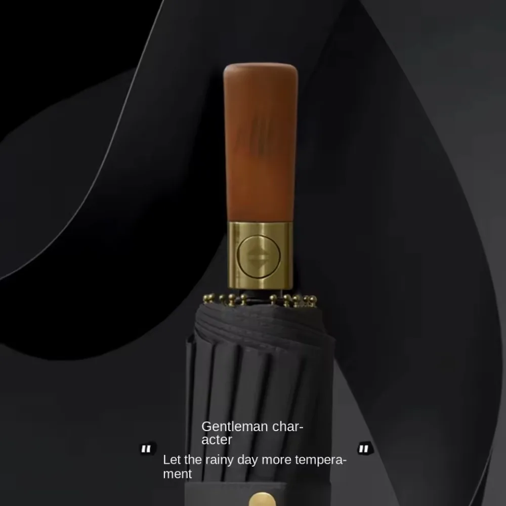 Automatischer Faltschirm, extra großer gefalteter Regenschirm, Holzgriff, langlebig, wind- und wasserdicht, automatische Regenschirme Image