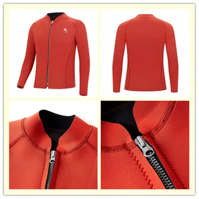 Mens 2mm Neoprene Wetsuit Tops Rash Guard Swimsuit Stand Collar Long Sleeve Zipper Jacket Swimming Surfing Snorkeling Jacket