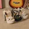 NEUE 14 CM Plattform High Heels Sandalen Sexy Ankle Strap Offene spitze Gladiator Party Kleid Frauen Schuhe Plus Größe 44