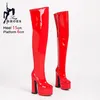 15 cm Blockabsatz Gothic Sexy Oberschenkelstiefel Elastisches Lackleder Seitlicher Reißverschluss Damen Nachtclub Club Overknee Lange Schuhe Größe 46