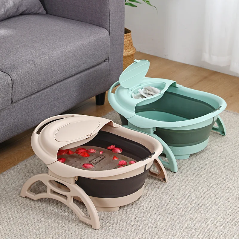 Spa-Badewannen-Massagegerät, faltbar, tragbare Badewanne, einfarbig, schäumender Fußbad, Eimer, Massage, zusammenklappbares Fußbad, Becken mit Deckelfuß Image
