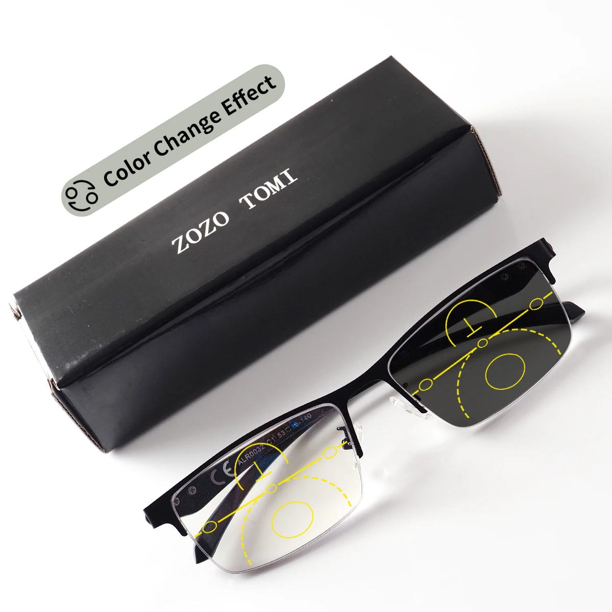 Progressive Multi-Fokus-Lesebrille, photochrom, klares Sichtfeld, Halbrahmen-Metalloptik, geeignet für Männer und Frauen, +100-+400 Image