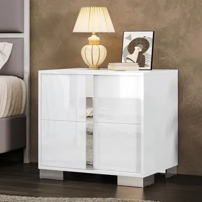 Nightstand, 23.6'' Modern End Table with Drawers, High Gloss UV Finish, Electroplated Pull Handle, Bedside Table for Bedroom, W