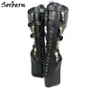 Sorbern Schwarze Kniestiefel für Damenschuhe, individuelle breite Knöchelabsätze, große Gothic-Schuhe, Unisex-Damen-Plateau-Absätze, Booties