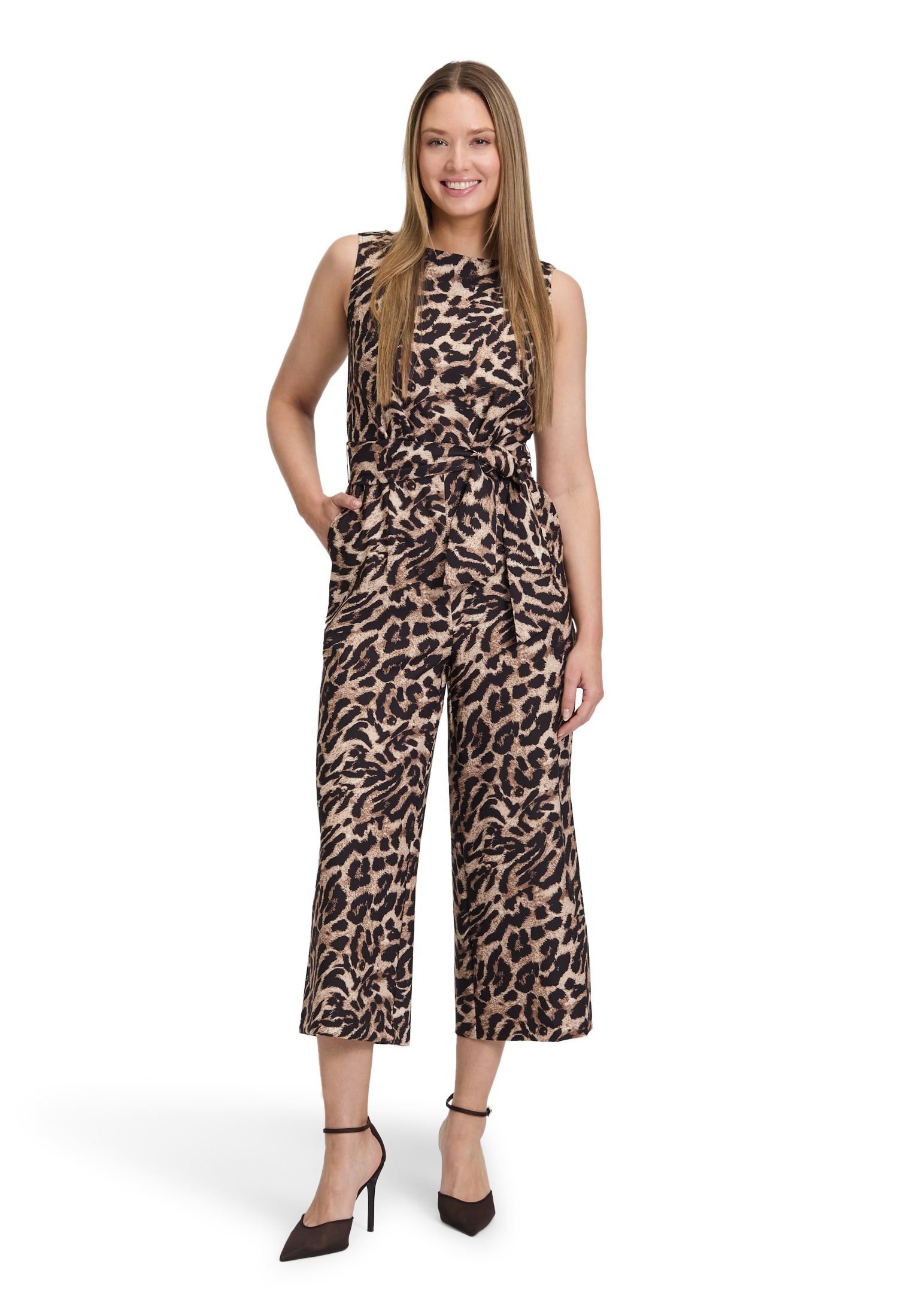 Overall BETTY BARCLAY "Damen mit Eingrifftaschen", Damen, Gr. 42, Normalgrößen, schwarz (schwarz, beige), Obermaterial: 88% Polyester, 12% Elasthan, figurumspielend, Rundhals, Overalls Overall