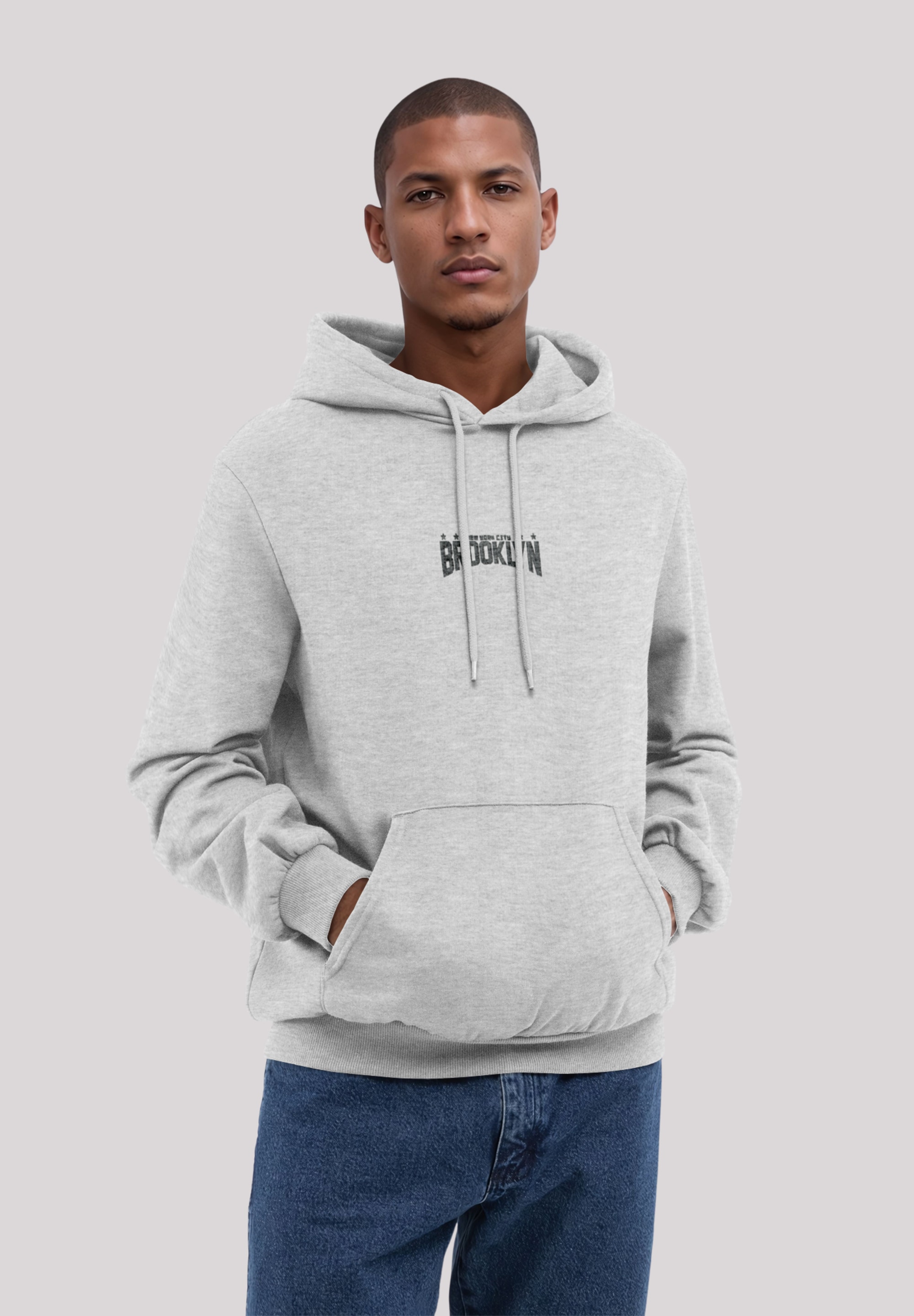 Kapuzenpullover F4NT4STIC "Brooklyn New York Bestickt", Herren, Gr. XL, grau (grau melange), Obermaterial: 80% Baumwolle, 20% Polyester, relaxed fit, Pullover Kapuzenpullover, Premium Qualität