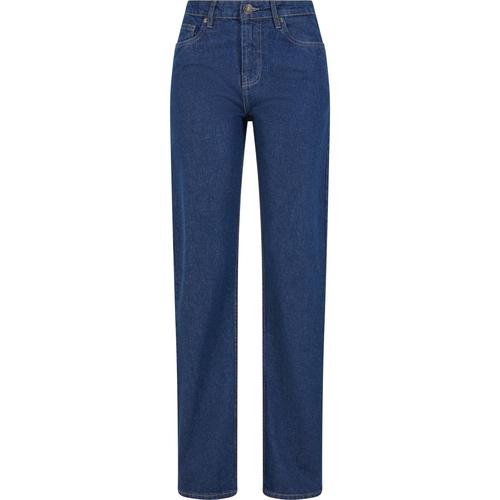 Bequeme Jeans URBAN CLASSICS ""Urban Classics Ladies Straight Fit Denim"", Damen, Gr. 32, Normalgrößen, mid tiefblau washed, 100% Baumwolle, unifarben, casual, normal, Jeans