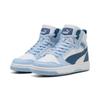 Sneaker PUMA "REBOUND V6 MID JR", Kinder, Gr. 38,5, puma weiß, schwarz indigo, haute tropic, mehrfarbig, sportlich, Schuhe