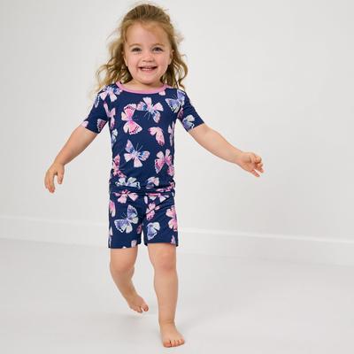 Royal Butterflies Two-Piece Short Sleeve & Shorts Pajama Set - 12/14