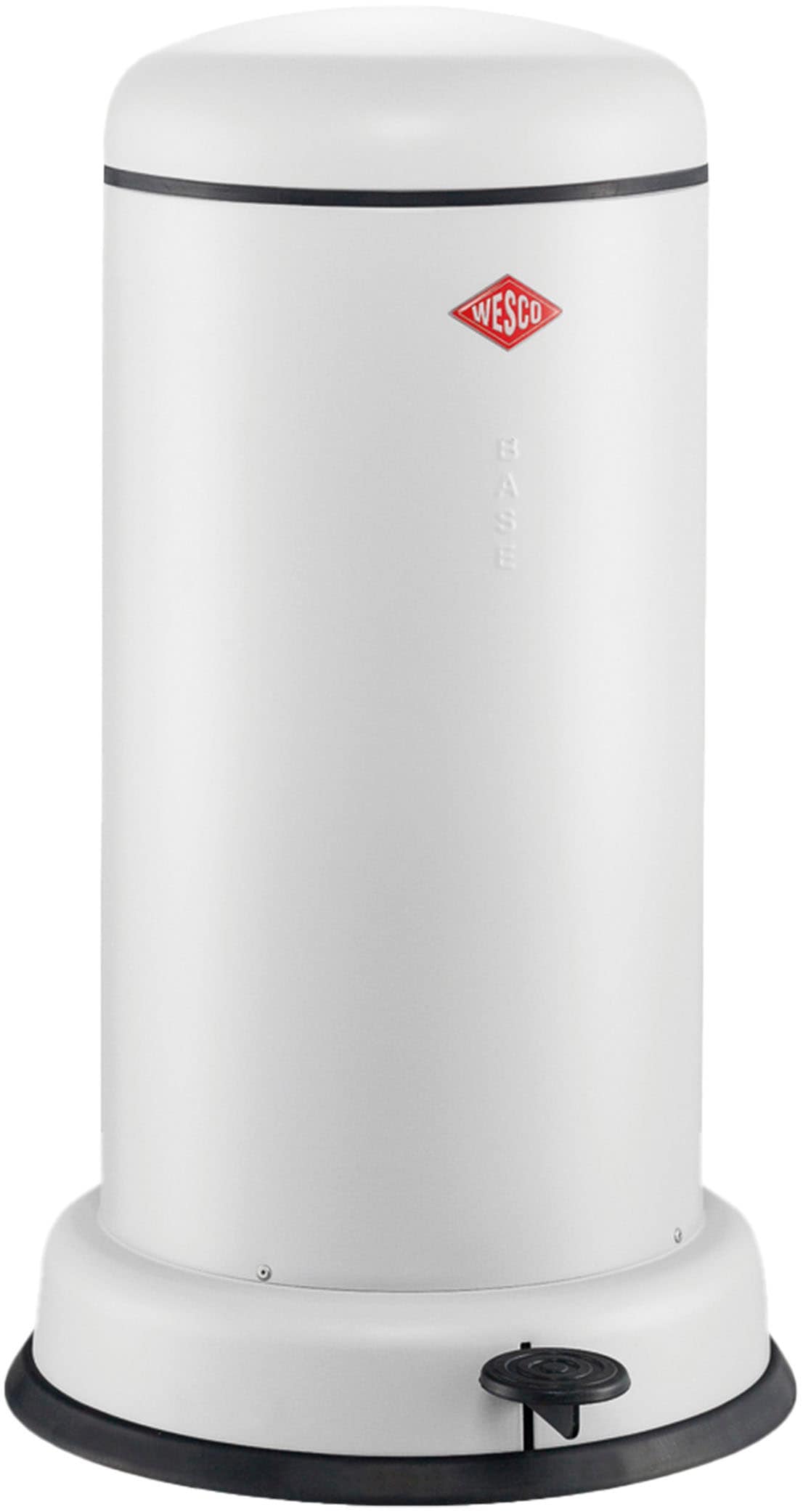 Mülleimer WESCO "Baseboy", weiß (weiß matt), B:36,2cm H:63,5cm T:36,2cm, Stahlblech, Mülleimer, Mülleimer, Abfallsammler mit Dämpfer + Dämpferhalterung 20 Liter