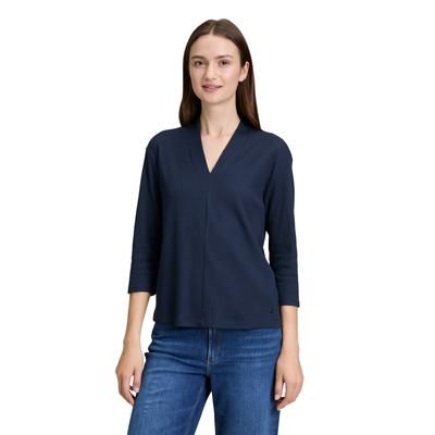 3/4-Arm-Shirt BETTY & CO "Betty & Co Damen Casual-Shirt mit V-Ausschnitt", Damen, Gr. L, blau (dunkelblau), Obermaterial: 55% Polyester, 42% Baumwolle, 3% Elasthan., casual, gerade normal, V-Ausschnitt, Shirts Image