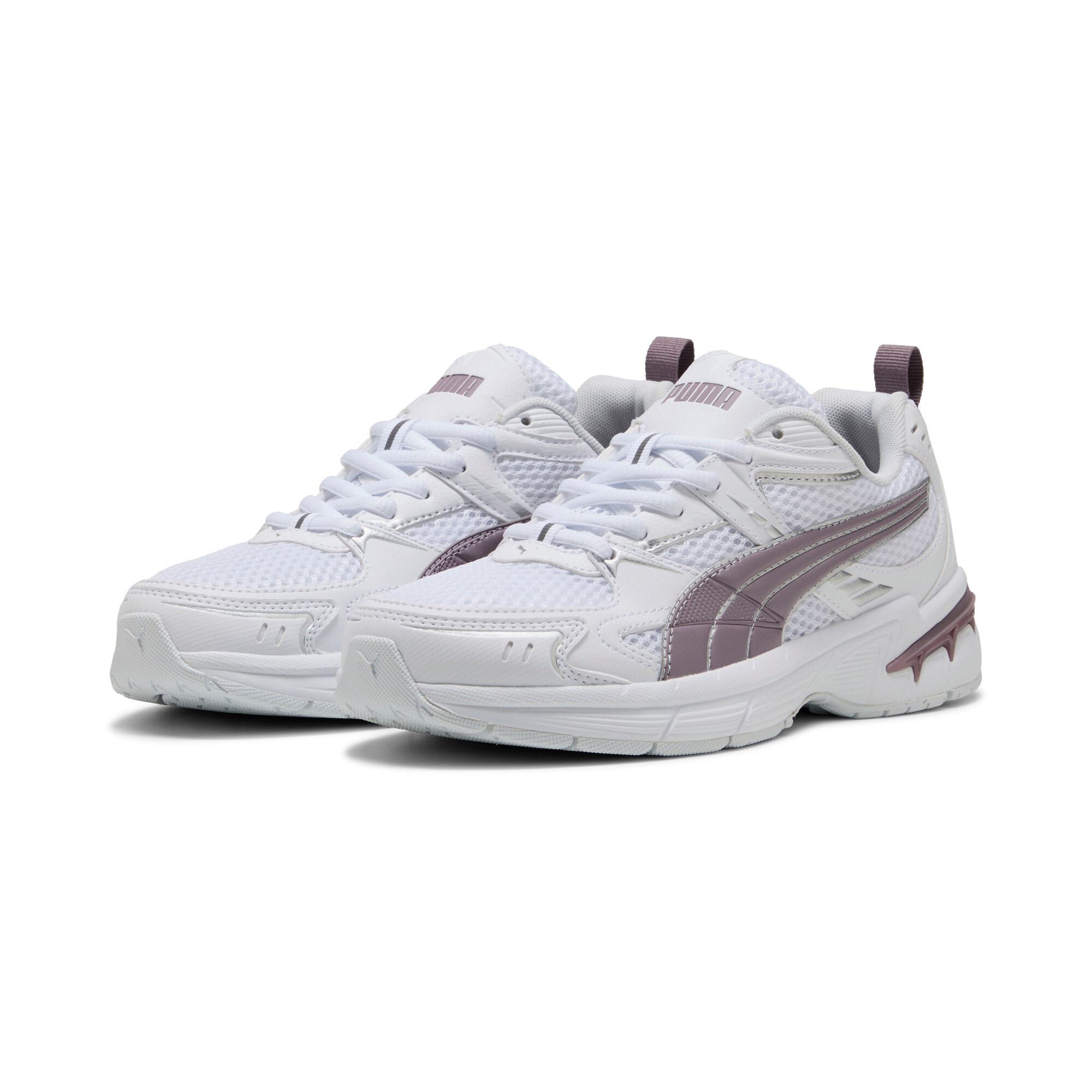 Sneaker PUMA "MILENIO TECH 2000", Damen, Gr. 42, silber (puma weiß, plum jam, puma silber), Textil, unifarben, Schuhe Sneaker