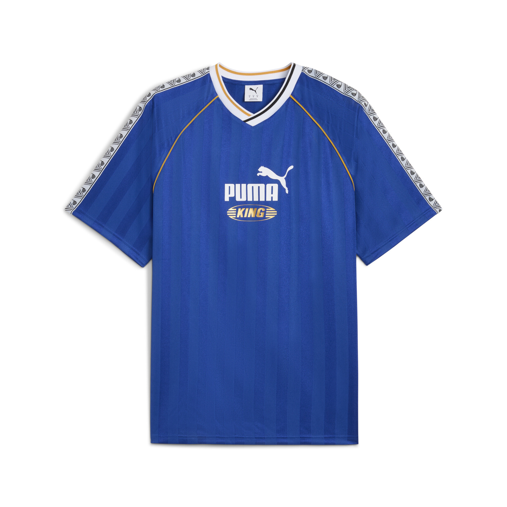 Trainingsshirt PUMA "KING Relaxed Fußballtrikot Erwachsene", Herren, Gr. M, blau (mountain blau), Obermaterial: 100% Polyester; Rippe: 95% Polyester, 5% Elasthan, bedruckt, relaxed fit, V-Ausschnitt, Shirts