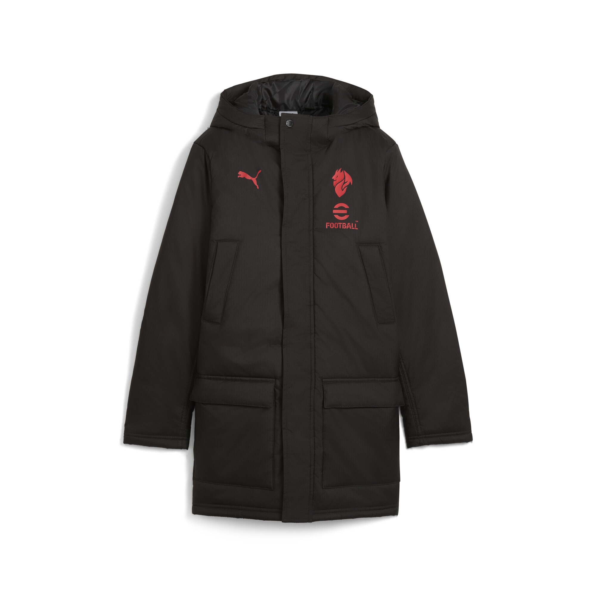 Parka PUMA "AC Milan Trainings-Winterjacke Jugendliche", Kinder, Gr. 164, rot (schwarz for all time rot), Obermaterial: 100% Polyester; Futter: 100% Polyester; Taschenfutter: 100% Polyester; Füllung: 100% Polyester, Jacken Image