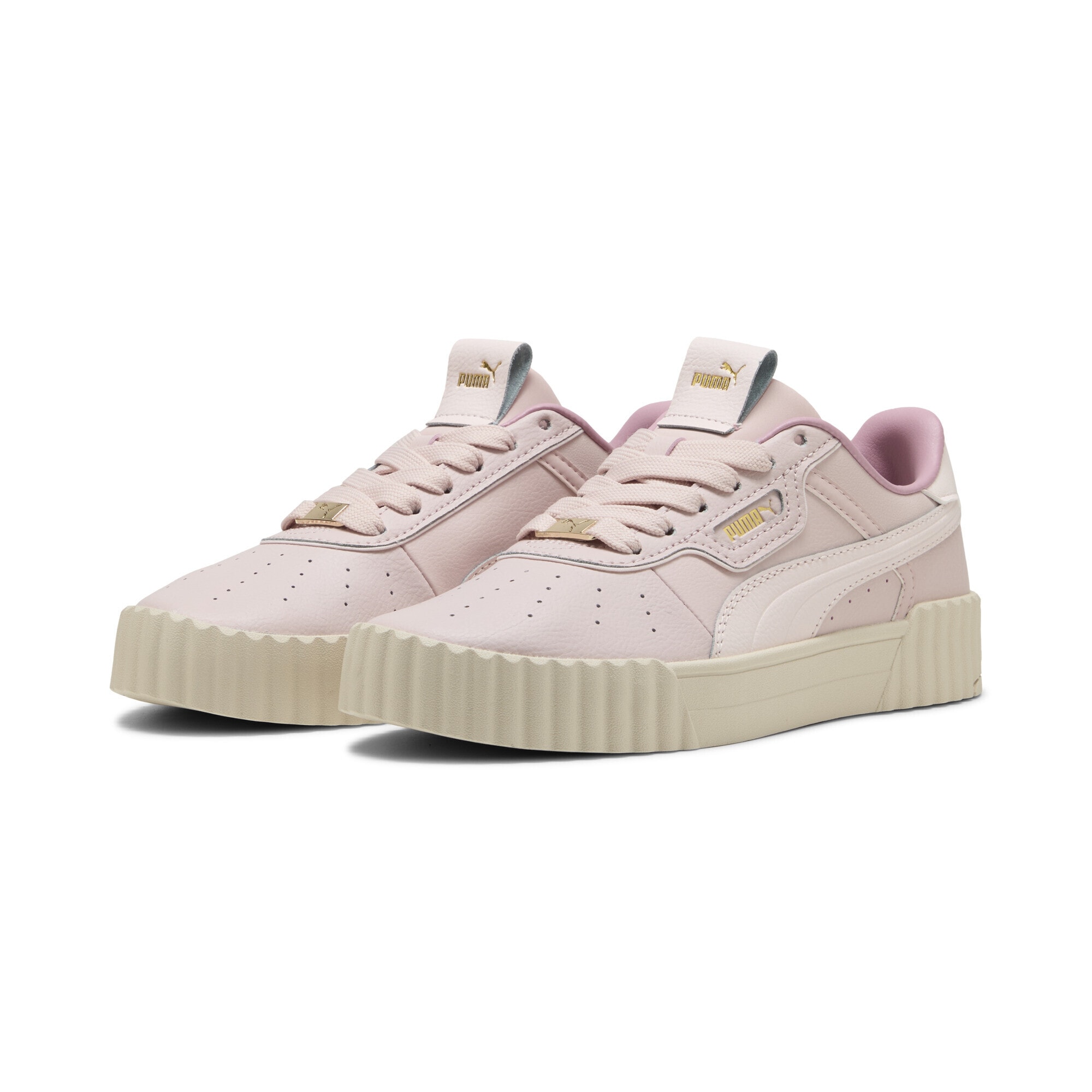 Sneaker PUMA "Carina 3.0 Luxe Sneakers Damen", Damen, Gr. 37,5, rosa (mauve mist jasmine flower pink), Obermaterial: Kuhleder, Synthetik, Leder; Futter: Synthetik, Textil; Innensohle: Textil; Laufsohle: Gummi, Schuhe Sneaker